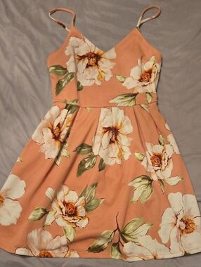 Monteau Peach Floral Mini Dress